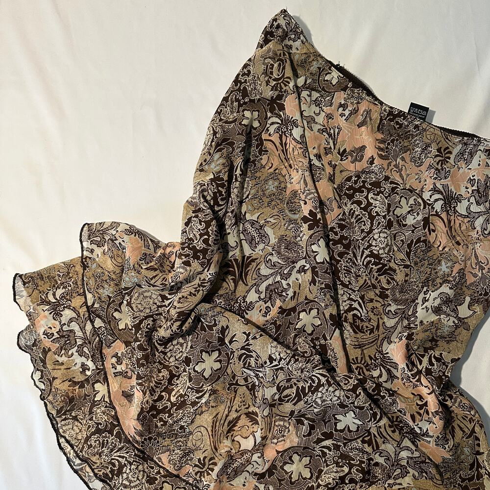 Vintage 2000s Briggs New York Brown Floral Tiered Ruffle Hem Midi Skirt Sz L